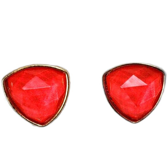 Bold Pink Triangle Stud Earrings – Gold tone Geometric Statement Studs for Women - Picture 1 of 9
